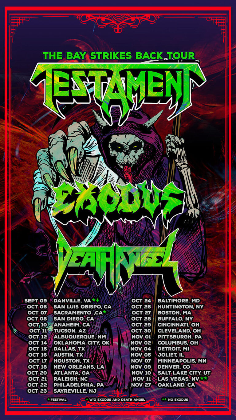 TESTAMENT, EXODUS And DEATH ANGEL Announce ‘The Bay Strikes Back’ Fall 2021 U.S. Tour