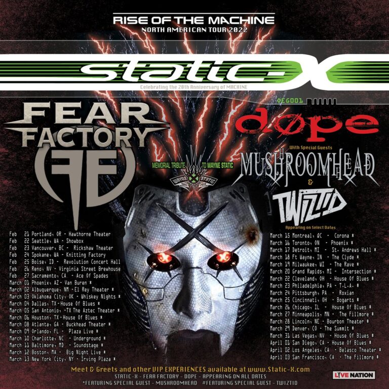 STATIC-X Announces ‘Rise Of The Machine’ US Tour With FEAR FACTORY, DOPE And MUSHROOMHEAD
