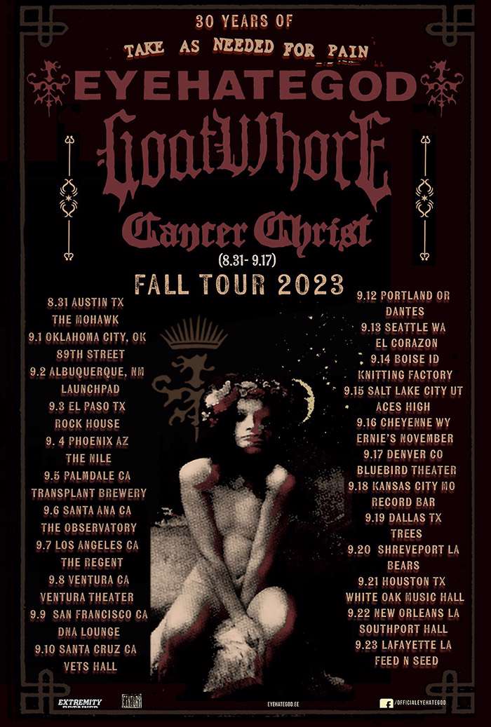Eyehategod share Fall leg of US “30 Years of Take As Needed For Pain” tour with Goatwhore