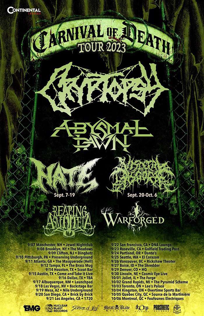Cryptopsy announce “Carnival Of Death Tour” ft Abysmal Dawn, Hate, and more