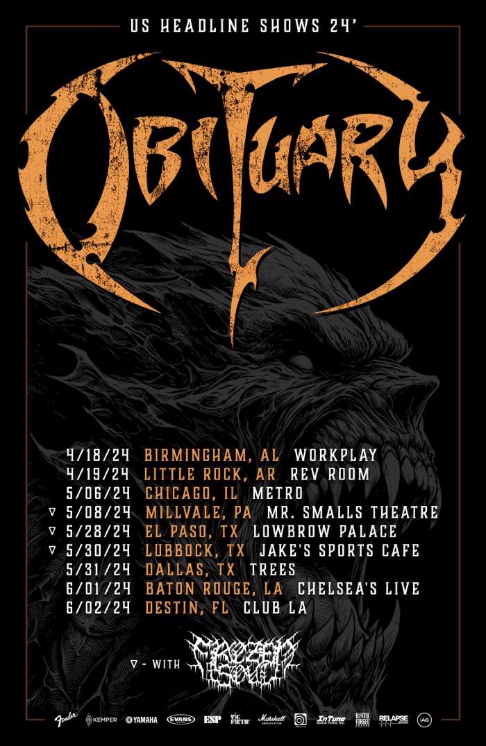 Obituary announce Summer headlining shows, Frozen Soul to appear on select dates