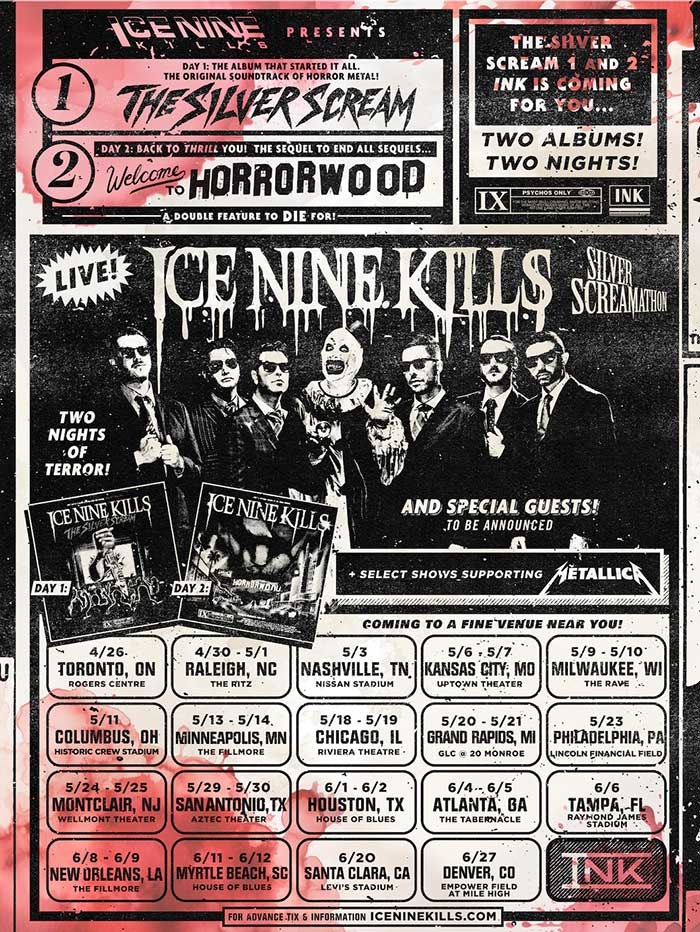 ICE NINE KILLS Announces Openers For Silver Scream-A-Thon US Tour
