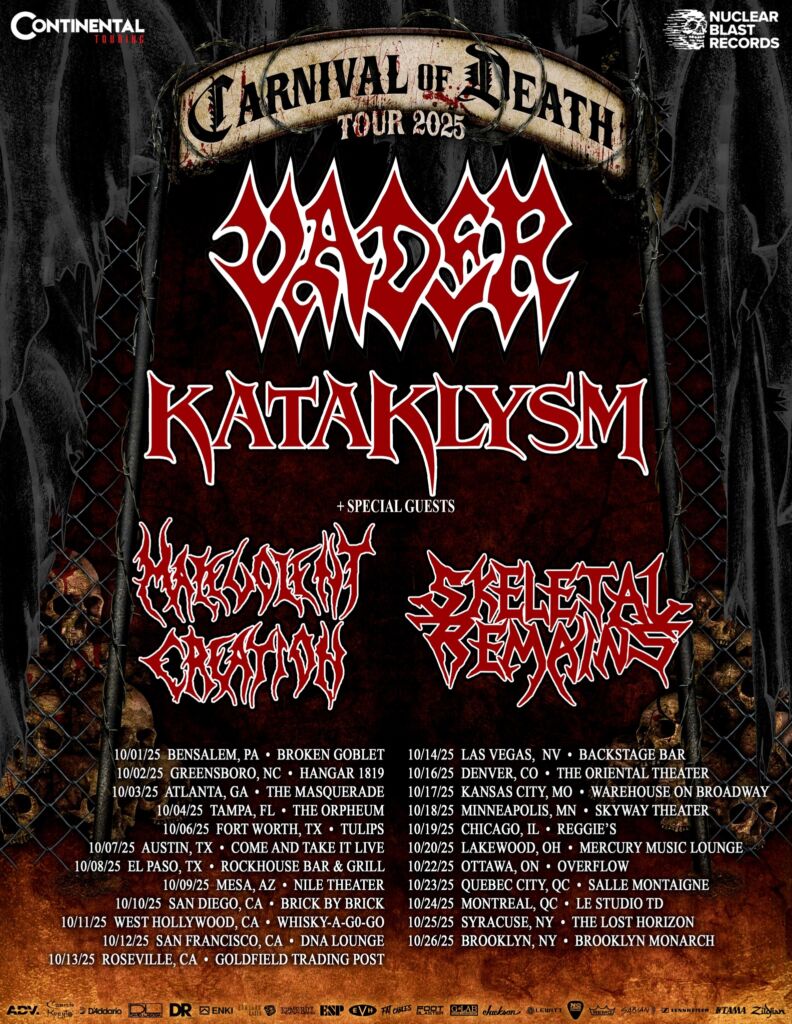 VADER And KATAKLYSM Team Up For “Carnival Of Death Tour 2025” Co-Headlining Tour With Special Guests MALEVOLENT CREATION, SKELETAL REMAINS