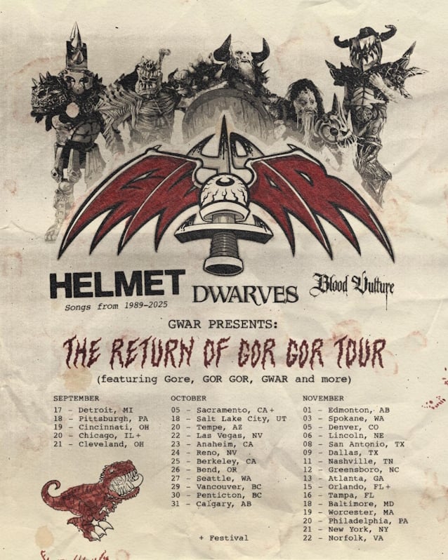 GWAR Announces Fall 2025 'The Return Of Gor Gor Tour' With HELMET, THE DWARVES And BLOOD VULTURE