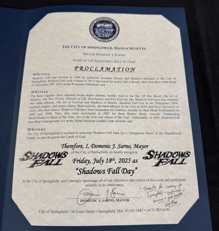 Springfield Declares “Shadows Fall Day” — Because Nothing Says Civic Pride Like Blast Beats and Apocalypse