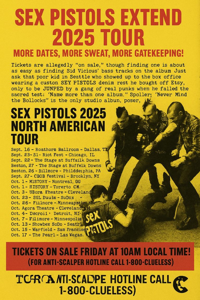 SEX PISTOLS Extend 2025 US Tour — More Dates, More Sweat, More Gatekeeping!