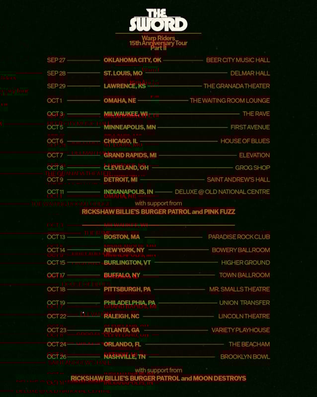 THE SWORD Extends 'Warp Riders 15th Anniversary Tour' Across U.S.