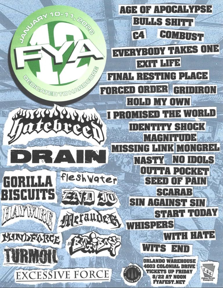 FYA Fest 2026 lineup: Turmoil reunion, Hatebreed, Drain, Gorilla Biscuits, Haywire, Merauder
