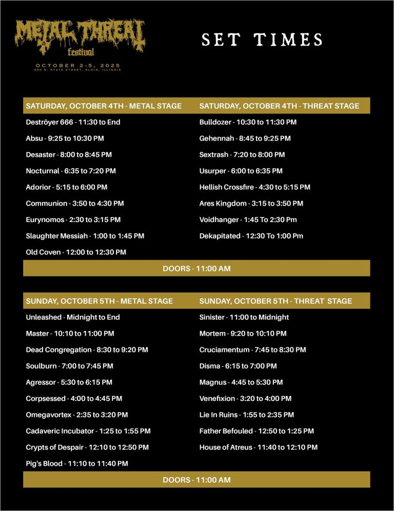 Metal Threat Fest 2025: Set Times & Lineup Updates