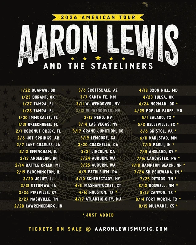 STAIND Frontman Aaron Lewis Announces Massive 2026 U.S. Tour With THE STATELINERS