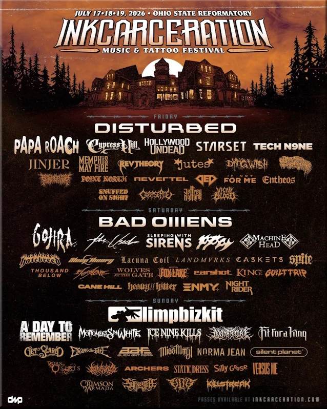 DISTURBED, BAD OMENS, And LIMP BIZKIT Set To Level INKCARCERATION 2026