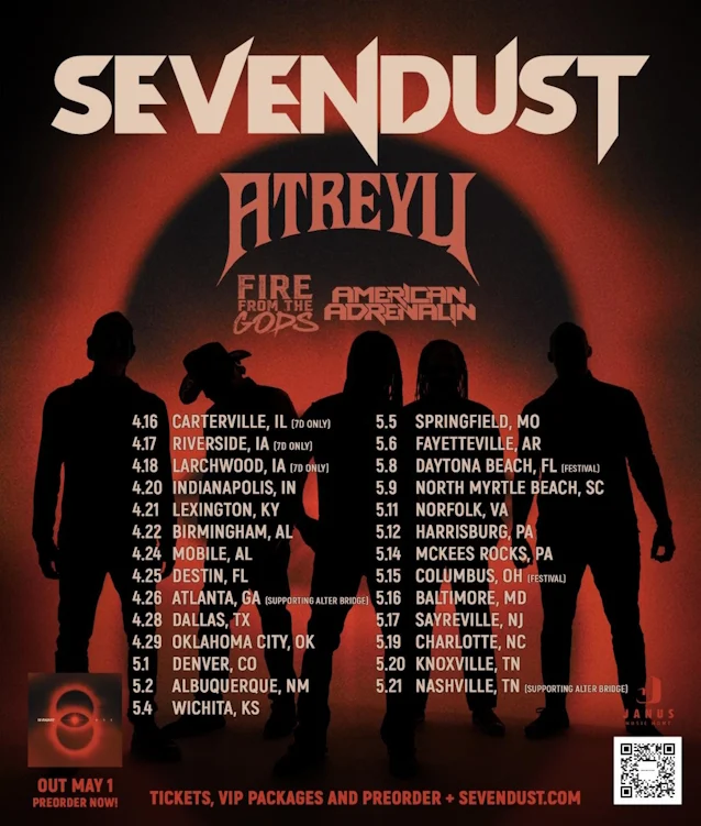 SEVENDUST Detail Spring 2026 U.S. Tour With ATREYU And FIRE FROM THE GODS