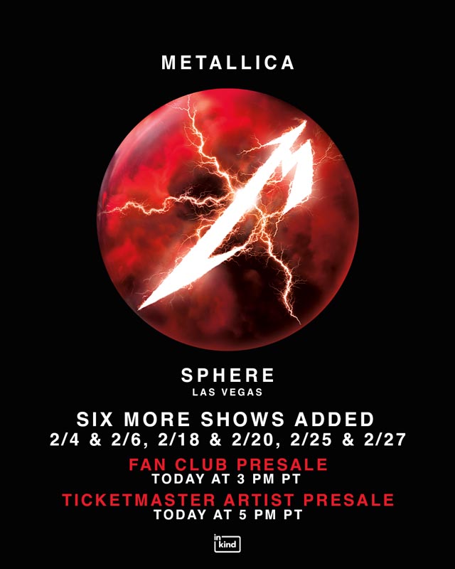 Metallica add six more 2027 Sphere residency shows; presales underway