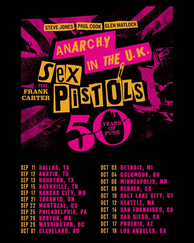 SEX PISTOLS Featuring FRANK CARTER Announce Rescheduled 2026 North American Tour