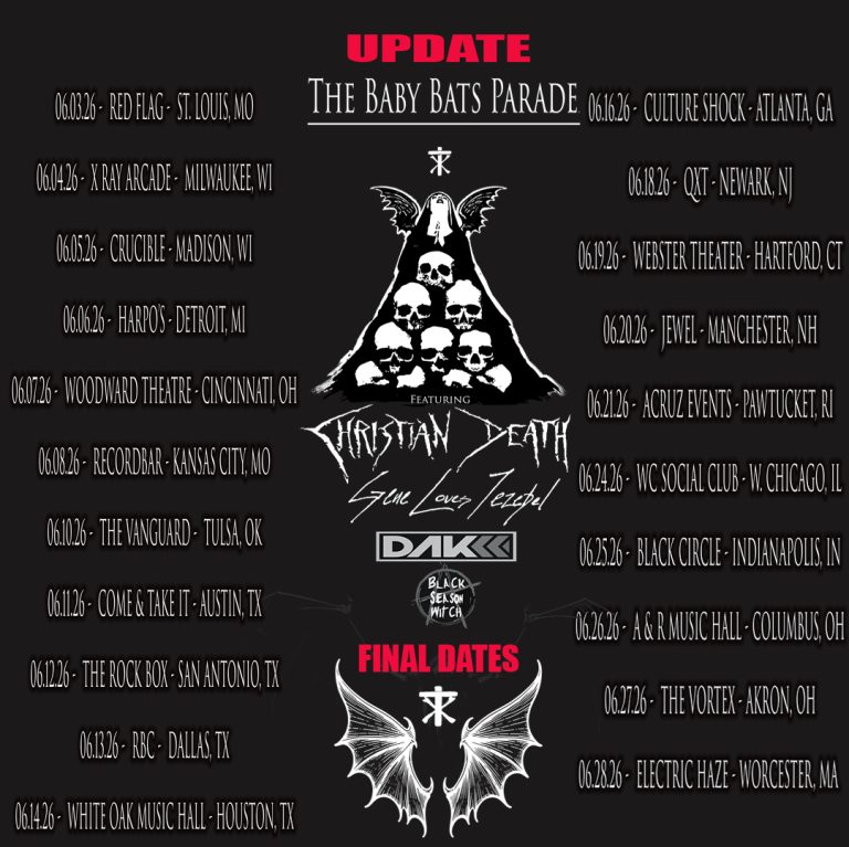 CHRISTIAN DEATH Announce 2026 U.S. Tour With GENE LOVES JEZEBEL, DESCARTES A KANT & BLACK SEASON WITCH