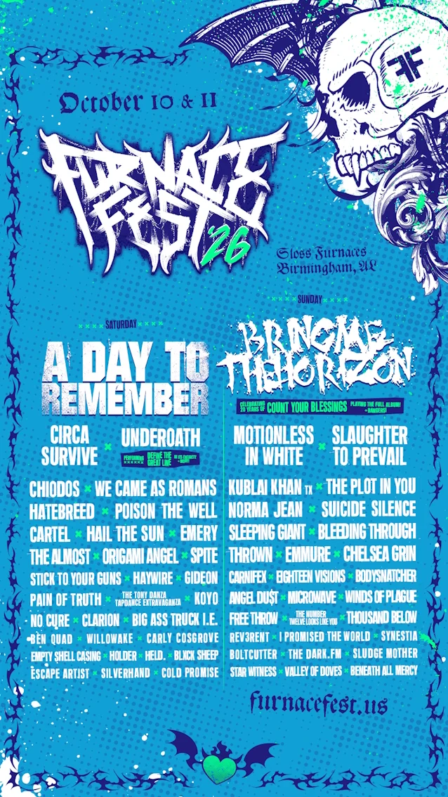 BRING ME THE HORIZON, A DAY TO REMEMBER, UNDEROATH & MOTIONLESS IN WHITE Lead 2026 FURNACE FEST Lineup