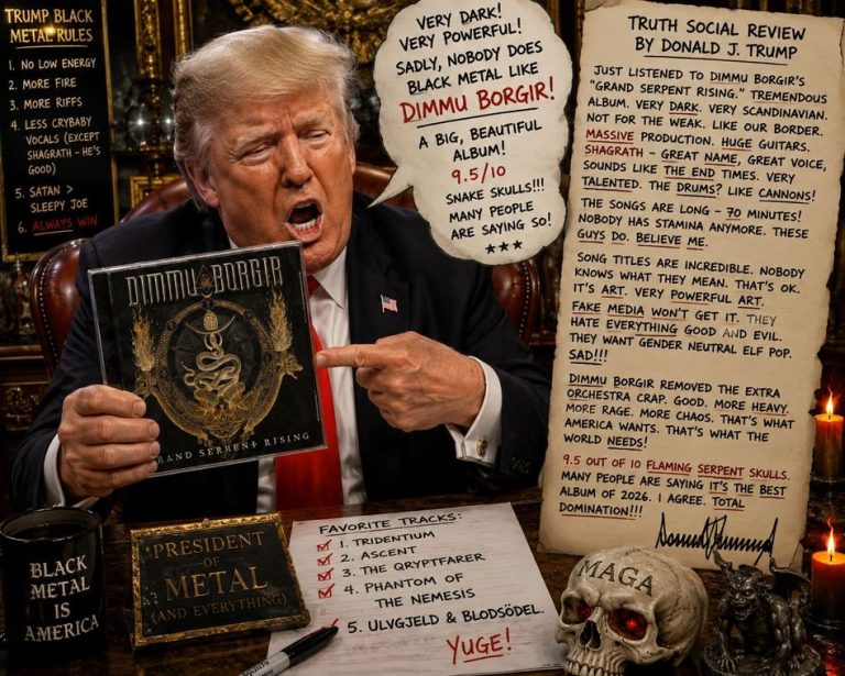 Reviews From Hell. DONALD TRUMP Reviews DIMMU BORGIR’S “Grand Serpent Rising”: “VERY DARK. VERY NORWEGIAN. POSSIBLY DEMONIC. I LOVED IT.”