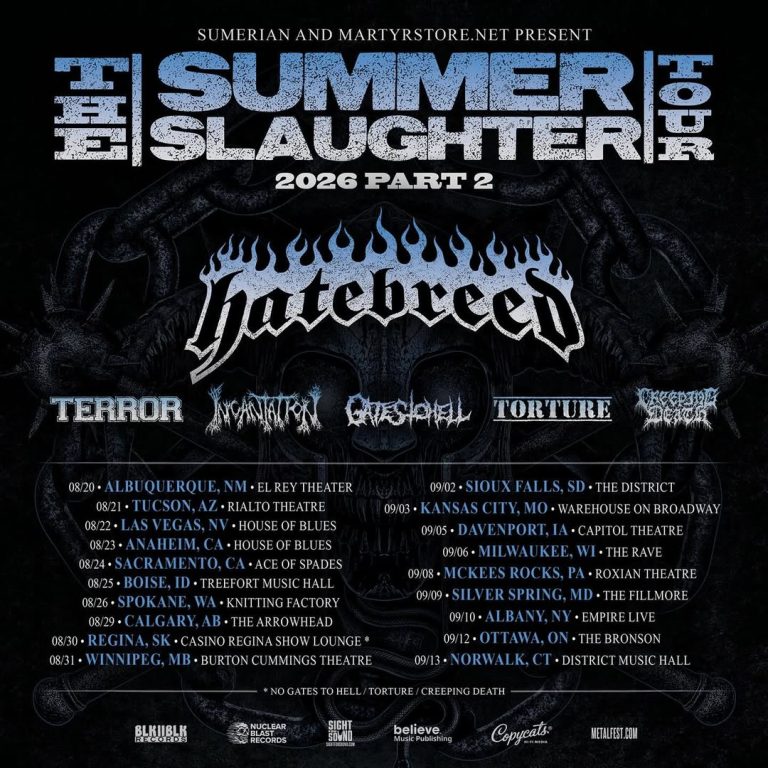 HATEBREED To Headline Second Leg Of 2026 Summer Slaughter Tour With TERROR, INCANTATION, GATES TO HELL, TORTURE and CREEPING DEATH