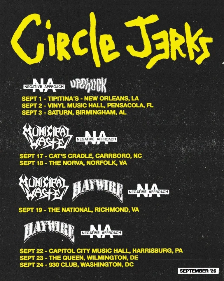 CIRCLE JERKS Hit The Road Again, Bring MUNICIPAL WASTE, NEGATIVE APPROACH, HAYWIRE And UPCHUCK Along For The Chaos
