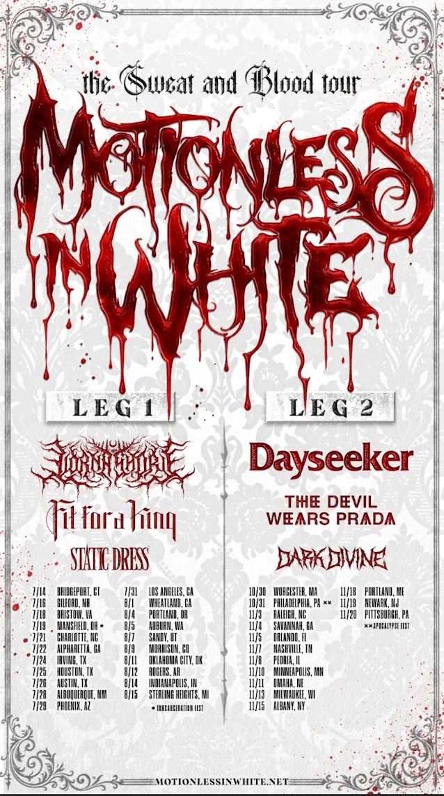 MOTIONLESS IN WHITE Announce Second Leg of 2026 U.S. Tour With DAYSEEKER, THE DEVIL WEARS PRADA and DARK DIVINE
