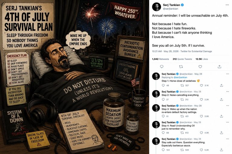 SERJ TANKIAN Reportedly Plans To Sleep Through July 4th So Nobody Accidentally Thinks He Loves America